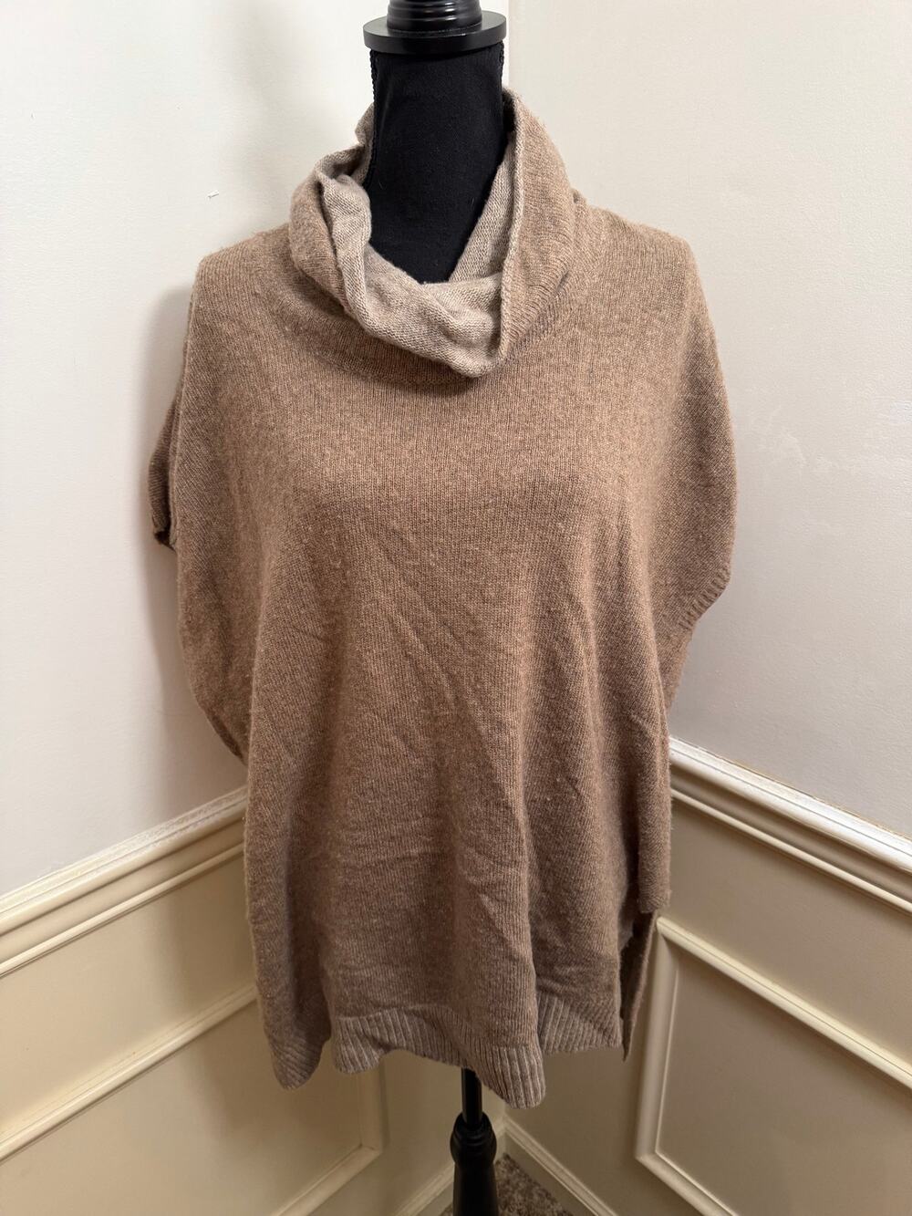 Bianca B Made in Italy Wool Cashmere Blend Cowl Neck Poncho Sweater Lagenlook
